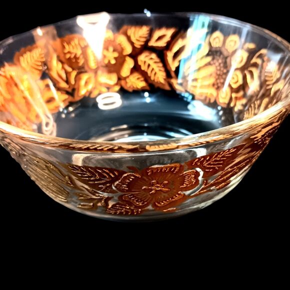 Georges Briard Small Glass Dip Bowl Flowers Gold Gilded Signed 5" Vintage MCM - Picture 3 of 10